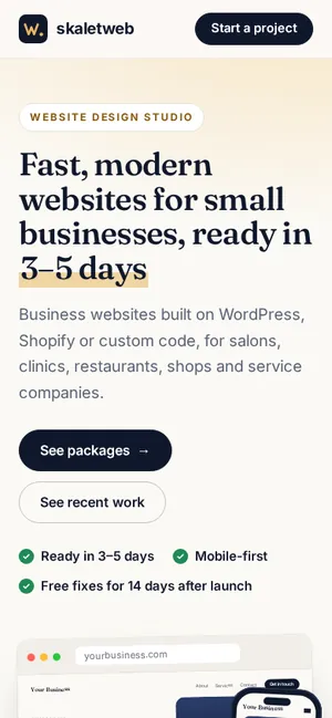 skaletweb.com homepage on a phone
